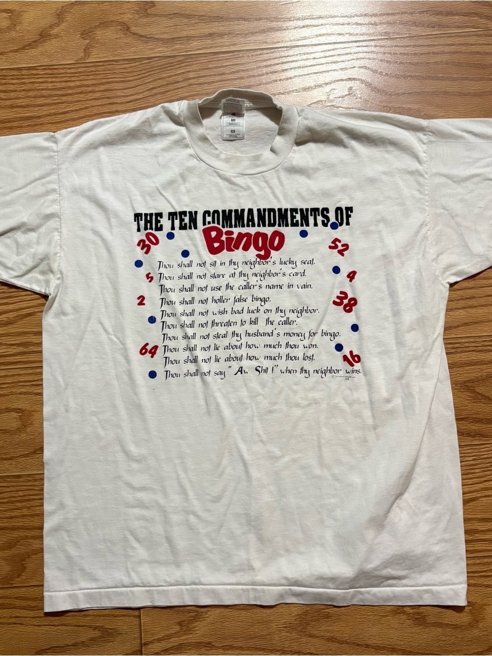 Vintage Ten Commandments of Bingo Funny Novelty Shirt XL